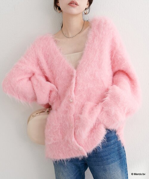 natural couture カーディガン 「miffyコラボ」miffy釦ミドルシャギー