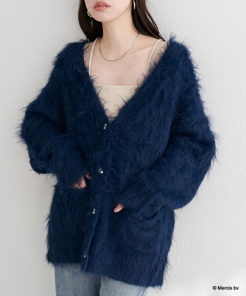 natural couture カーディガン 「miffyコラボ」miffy釦ミドルシャギー