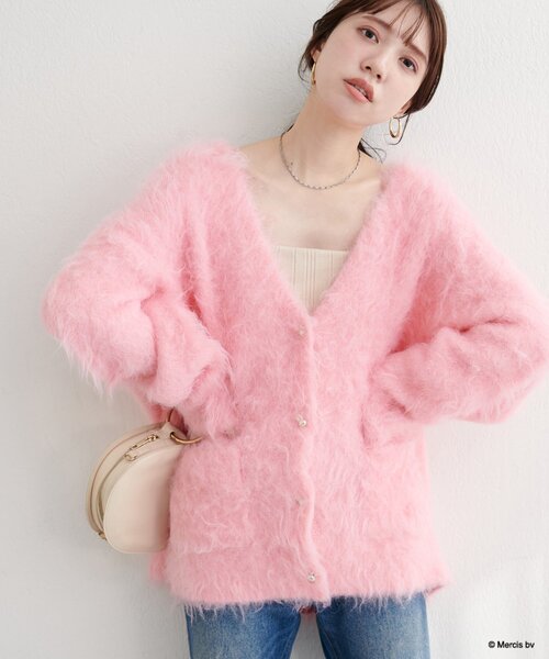 natural couture カーディガン 「miffyコラボ」miffy釦ミドルシャギー