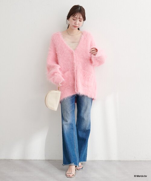 natural couture カーディガン 「miffyコラボ」miffy釦ミドルシャギー