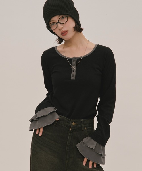loin nuit tシャツ bell sleeve rib tops / ベルスリーブリブトップス