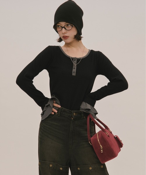 loin nuit tシャツ bell sleeve rib tops / ベルスリーブリブトップス