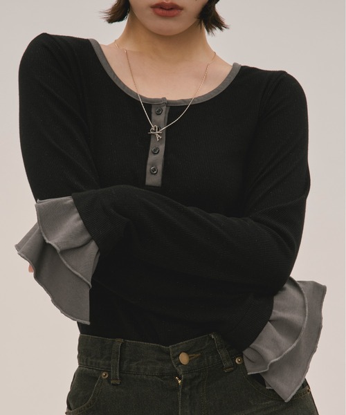 loin nuit tシャツ bell sleeve rib tops / ベルスリーブリブトップス