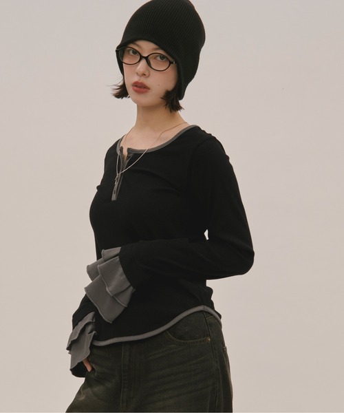 loin nuit tシャツ bell sleeve rib tops / ベルスリーブリブトップス