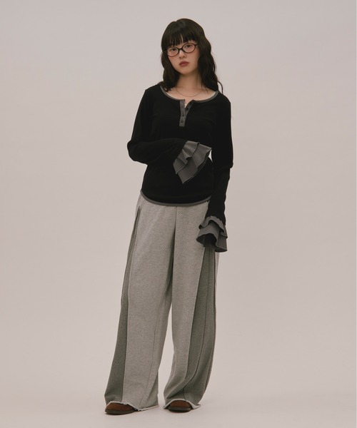 loin nuit ロワンニュイ ベルスリーブリブトップス　ブラック loin nuit tシャツ bell sleeve rib tops / ベルスリーブリブトップス