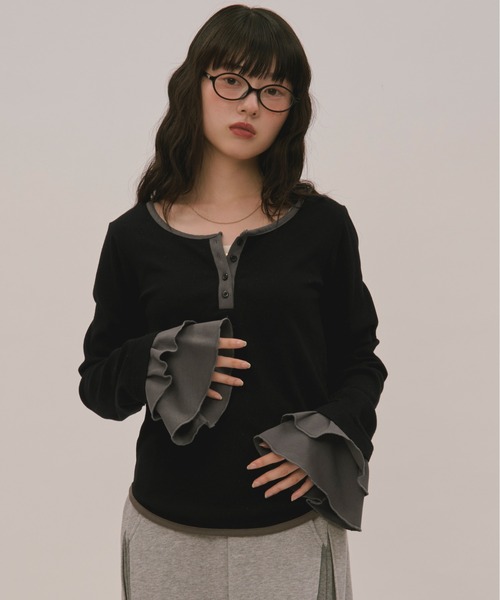 loin nuit tシャツ bell sleeve rib tops / ベルスリーブリブトップス