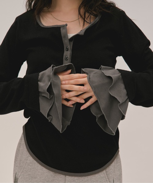 loin nuit tシャツ bell sleeve rib tops / ベルスリーブリブトップス