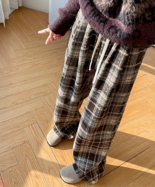 shoppinggo ワイドパンツ カーゴパンツ チェック柄パンツ ワイドパンツ