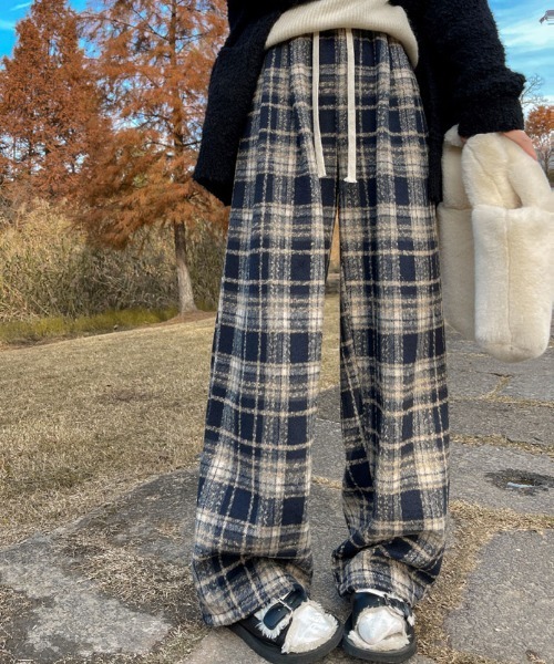 shoppinggo ワイドパンツ カーゴパンツ チェック柄パンツ ワイドパンツ
