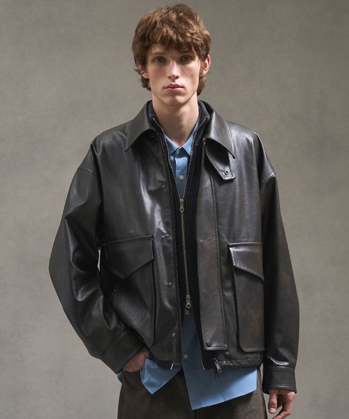 PUBLIC TOKYO ビンテージライクオーバーサイズレザーブルゾン ビンテージライクオーバーサイズレザーブルゾン（ライダースジャケット