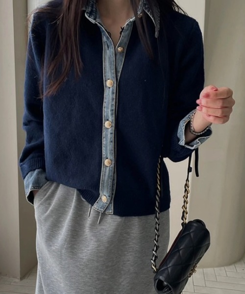 SEN TOKYO カーディガン デニムドッキングニットジャケット レディース