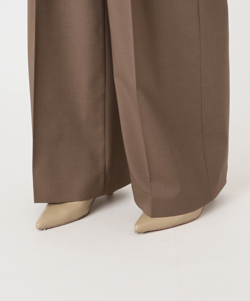 ワイドパンツ スラックス パンツ 「追加・セットアップ対応」エステルツイルストレッチスラックスパンツ レディースの画像
