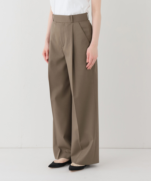 ワイドパンツ スラックス パンツ 「追加・セットアップ対応」エステルツイルストレッチスラックスパンツ レディースの画像