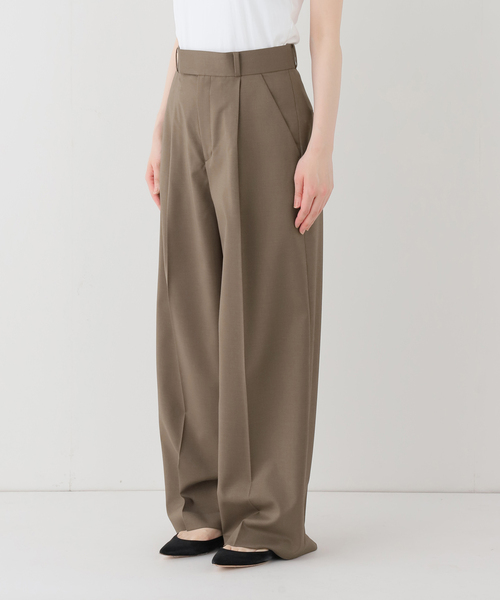 ワイドパンツ スラックス パンツ 「追加・セットアップ対応」エステルツイルストレッチスラックスパンツ レディースの画像