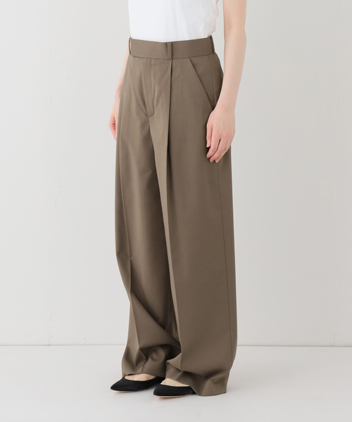 ワイドパンツ スラックス パンツ 「追加・セットアップ対応」エステルツイルストレッチスラックスパンツ レディースの画像