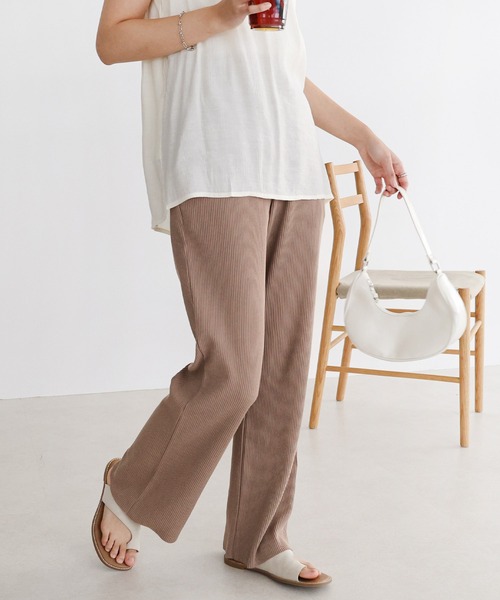 andme（アンドミー） パンツ セルフカットリブフレアパンツ レディース