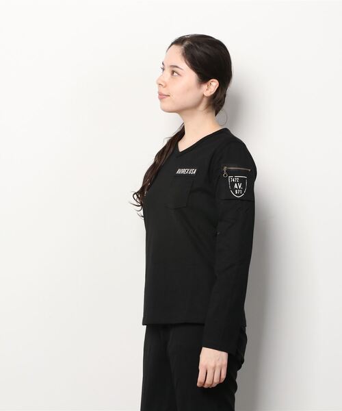 tシャツ 「WEB限定」Vネックファテーグ ロングスリーブティーシャツ/  V-NECK FATIGUE T-SHIRT レディース AVIREX tシャツ 「WEB限定」Vネックファテーグ ロングスリーブ