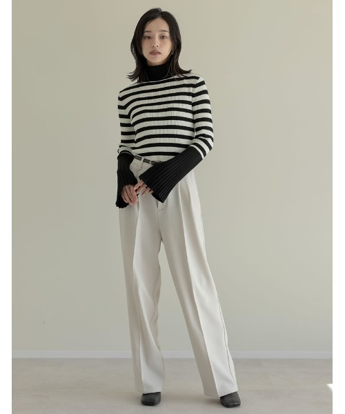 アディアム Sweater フレアスリーブリブニット 2024 ブラック M moment+ ニット セーター 「累計販売枚数1万枚突破！」12G プチ