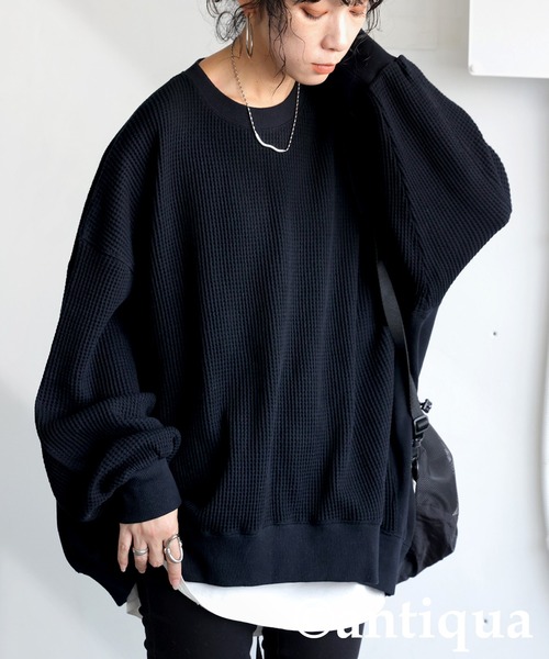 antiqua（アンティカ） オニワッフル脇リブプルオーバー レディース