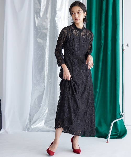 Callarus 定価2.2万 パーティドレス レース 結婚式 袖スリット Callarus ドレス 「Callarus」「結婚式・お呼ばれ・パーティー