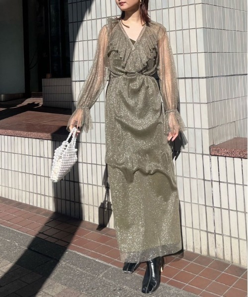 Ameri（アメリ） ワンピース GLITTER FRILL COLLAR DRESS : ZOZOTOWN