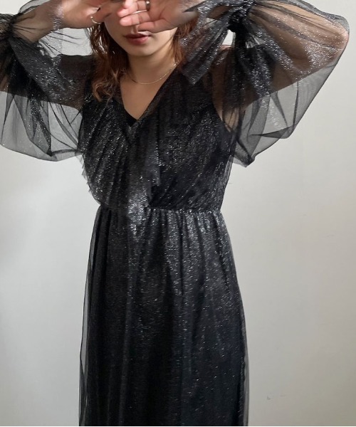 Ameri（アメリ） ワンピース GLITTER FRILL COLLAR DRESS : ZOZOTOWN