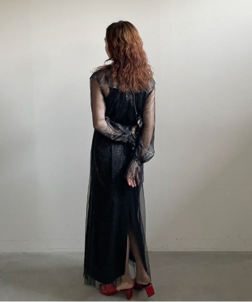 Ameri（アメリ） ワンピース GLITTER FRILL COLLAR DRESS : ZOZOTOWN