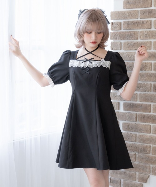【Love & Roses】【日本未入荷】長袖 フリルネック ワンピース DearMyLoveRose ワンピース ホルターネックレースフリル