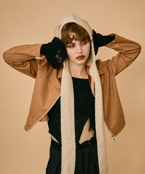 uyu. ニット帽 ニットキャップ ロングイヤーフラップニットキャップ