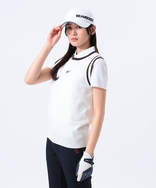 ビームスゴルフ　レディースベスト　S BEAMS GOLF ベスト ジレ ORANGE LABEL / リブライン ニット
