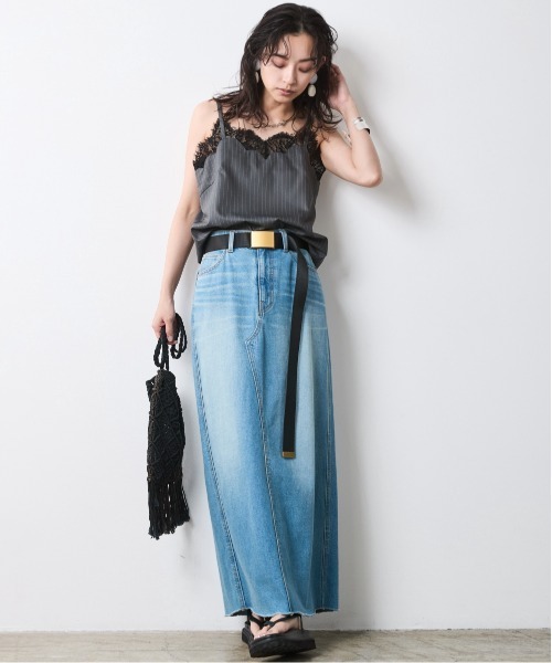 予約販売 ライトオンス デニムタックジャパー ロングスカート CHIC STYLE デニムスカート ライトオンスデニムロングスカート