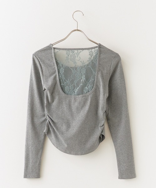 BLANK（ブランク） tシャツ Side Gather Lace Tops / サイドギャザー