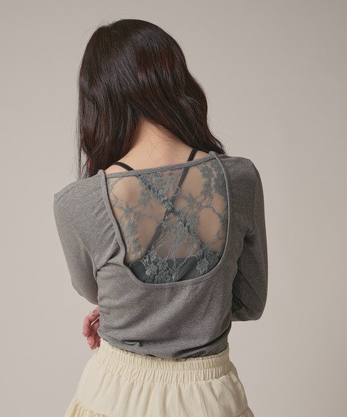 BLANK（ブランク） tシャツ Side Gather Lace Tops / サイドギャザー