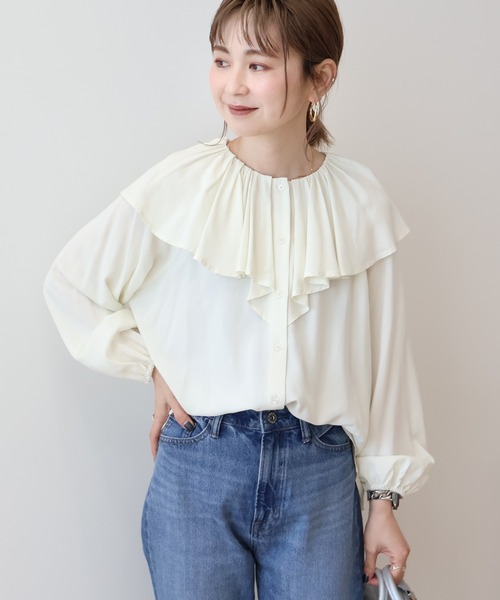 AMERICAN HOLIC ブラウス シャツ サラックール衿フリルラグラン