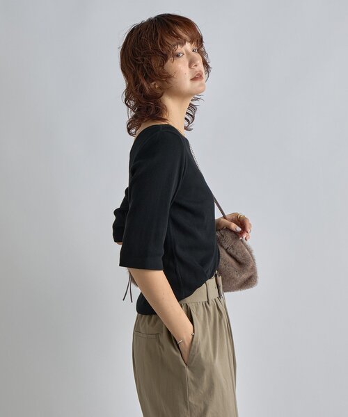 リヴドロワ【全骨格着やせ/ベストセラー】2way テレコ Tシャツ ブラウン RIVE DROITE tシャツ 「全骨格着やせ」2wayテレコTシャツ