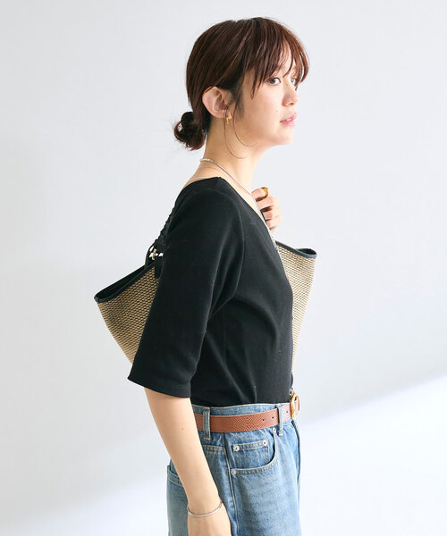 リヴドロワ【全骨格着やせ/ベストセラー】2way テレコ Tシャツ ブラウン セール】【全骨格着やせ】2wayテレコTシャツ（Tシャツ
