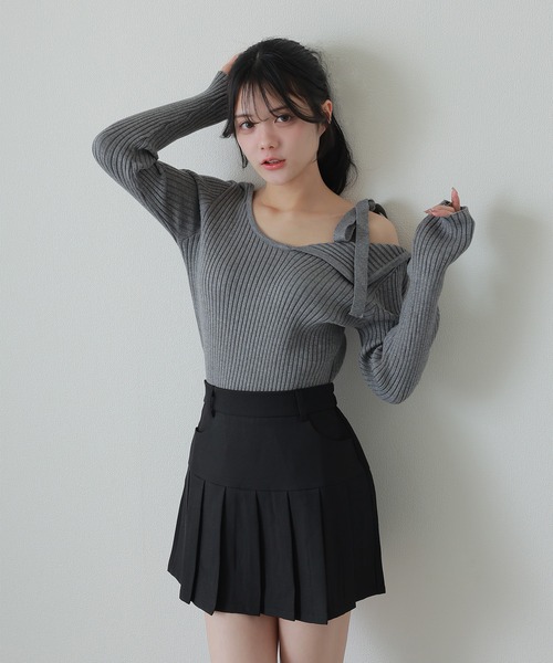 M DOLLY スカート waist ribbon mini skirt/ウエストリボンミニ