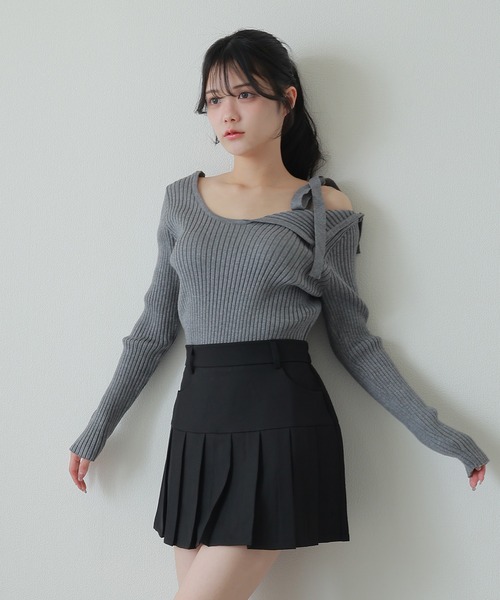 M DOLLY スカート waist ribbon mini skirt/ウエストリボンミニ
