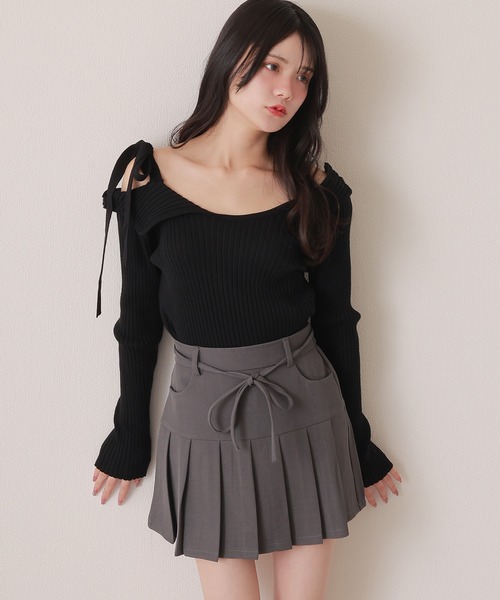 M DOLLY スカート waist ribbon mini skirt/ウエストリボンミニ