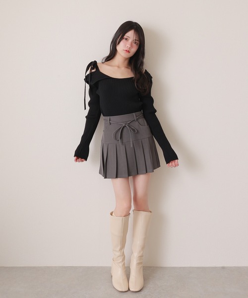 M DOLLY スカート waist ribbon mini skirt/ウエストリボンミニ
