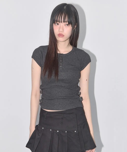 tシャツ A'GEM/9 × .kom 「 FANCY CLUB/ファンシークラブ」 SIDE BUCKLE RIBBED TEE/サイドバックル リ