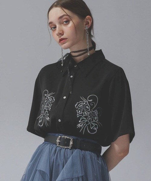 HARE ブラウス シャツ トロミシシュウミドルシャツ(HARE