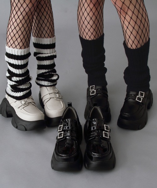 DearMyLove パンプス 厚底Wビジューバックルローファーパンプス