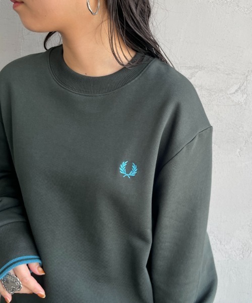 「FRED PERRY」 スウェットカットソー L ダークグリーン レディース