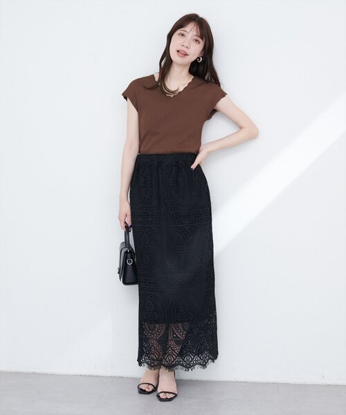 ナチュラルクチュール　ニット　レース　スカート　黒　セット　ベージュ ナチュラルクチュール ニット レース スカート 黒 セット