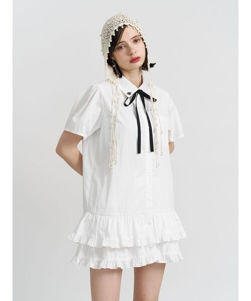 jouetie リボンタイヘムフリルチュニックシャツ ワンピース トップス jouetie シャツワンピース リボンタイヘムフリルチュニック