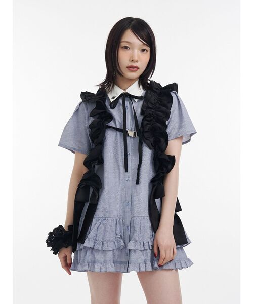 jouetie リボンタイヘムフリルチュニックシャツ ワンピース トップス jouetie リボンタイヘムフリルチュニックシャツ ワンピース