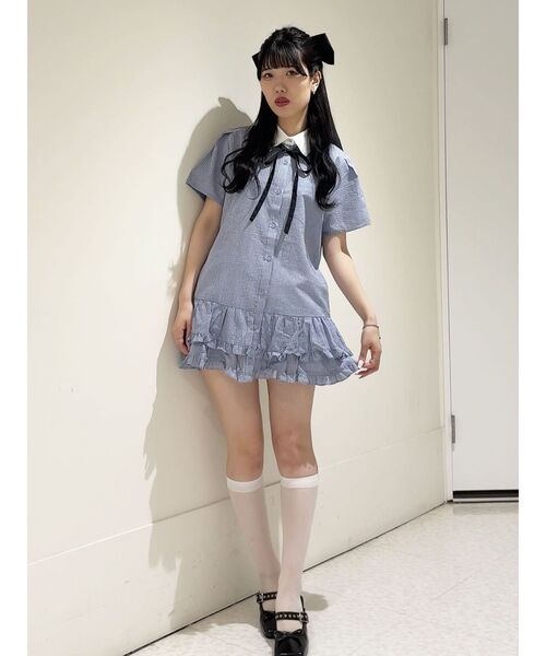 jouetie シャツワンピース リボンタイヘムフリルチュニック