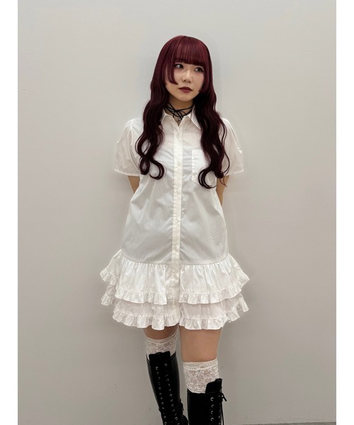 jouetie リボンタイヘムフリルチュニックシャツ ワンピース トップス jouetie シャツワンピース リボンタイヘムフリルチュニック