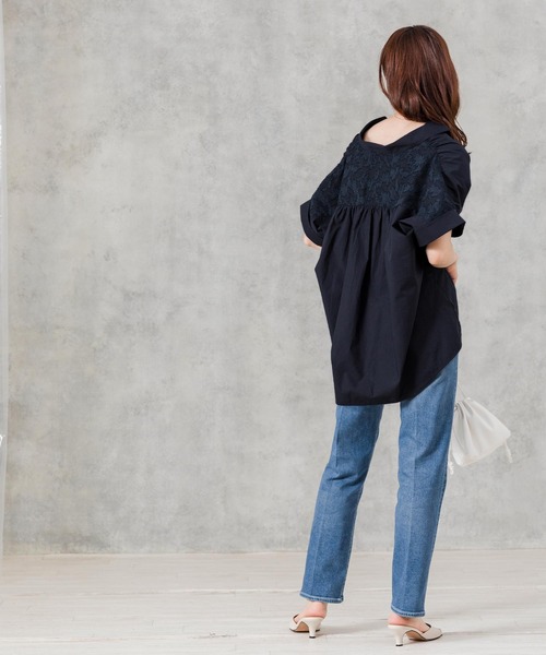 「Gready Brilliant」 「AuieF」半袖シャツ 38 ネイビー レディース_画像4